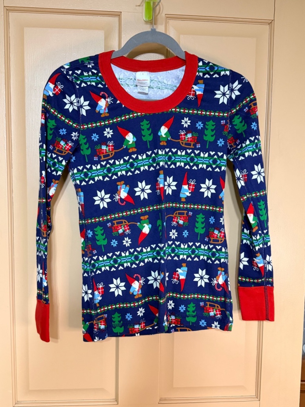 Hanna Andersson Navy Holiday Gnome‎ Long Sleeve Top with Red Trim